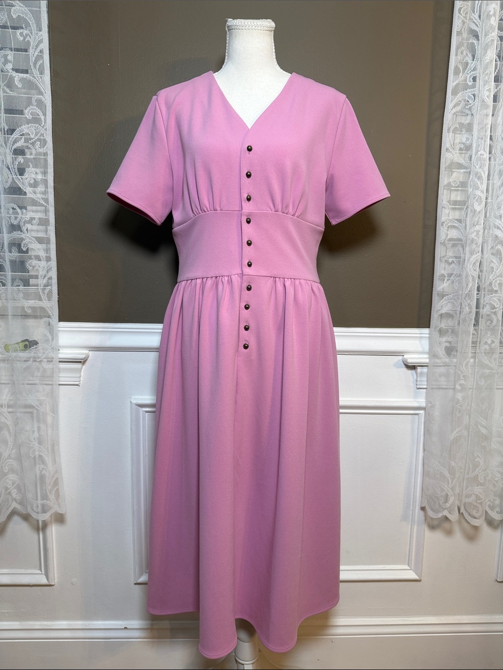Jessakae Collection Pink Midi Dress Medium Pockets Cottagecore Prairie Coquette